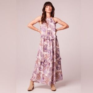 Band Of The Free LILIANE PURPLE PAISLEY TIERED MAXI DRESS Women's Size Medium